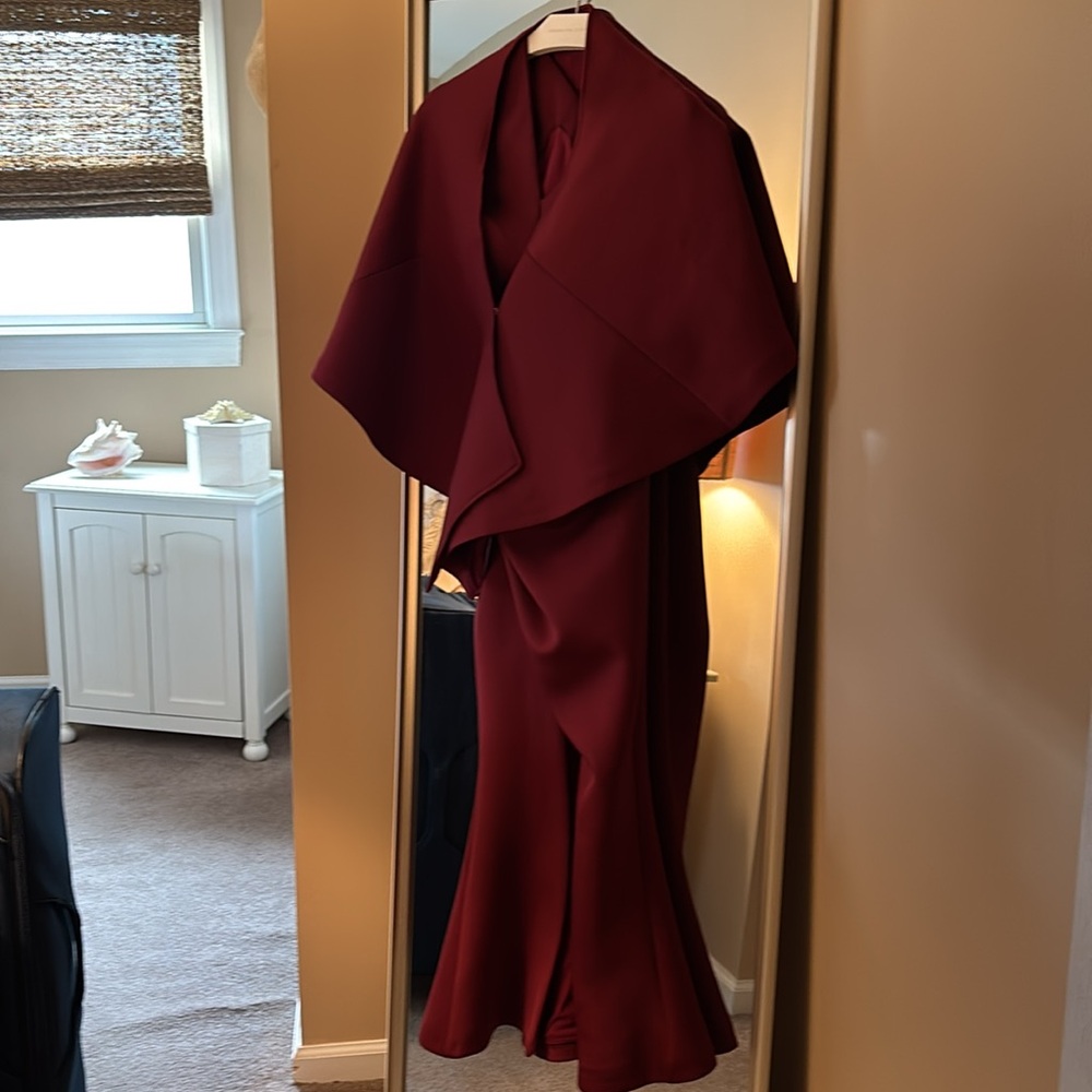Jovani Elegant Burgundy Evening Gownwith Cape!